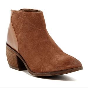 Charles By Charles David Yasmin Mid Heel Suede Brown Leather Ankle Boots Size 10